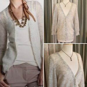 J. Crew Mohair Sheer Cardigan Sweater Gray Ivory size L